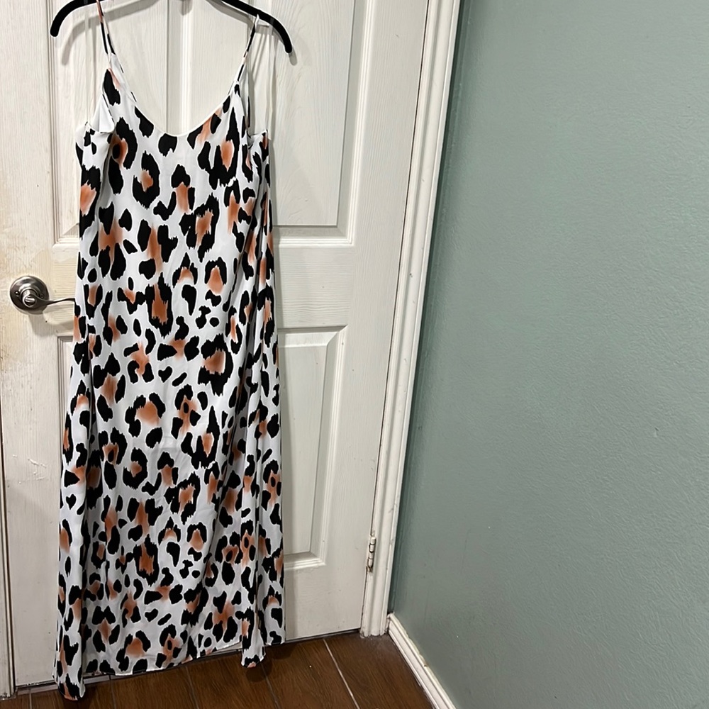 Animal Print Maxi Slip Dress - Size Large - by Peach Love - White, Brown, Black